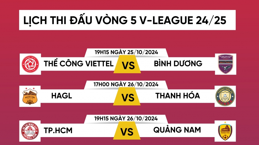 Lịch thi đấu vòng 5 V-League 2024/2025 có điều chỉnh nhẹ